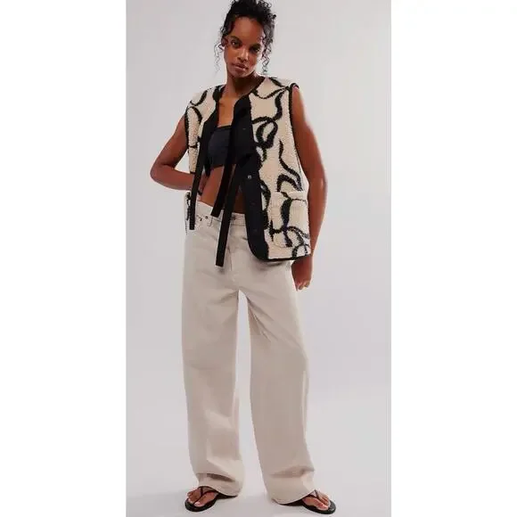 DAMSON MADDER X FREE PEOPLE BLACK IVORY BOWS MARTA BORG GILET VEST JACKET SZ 8 - Picture 5 of 11